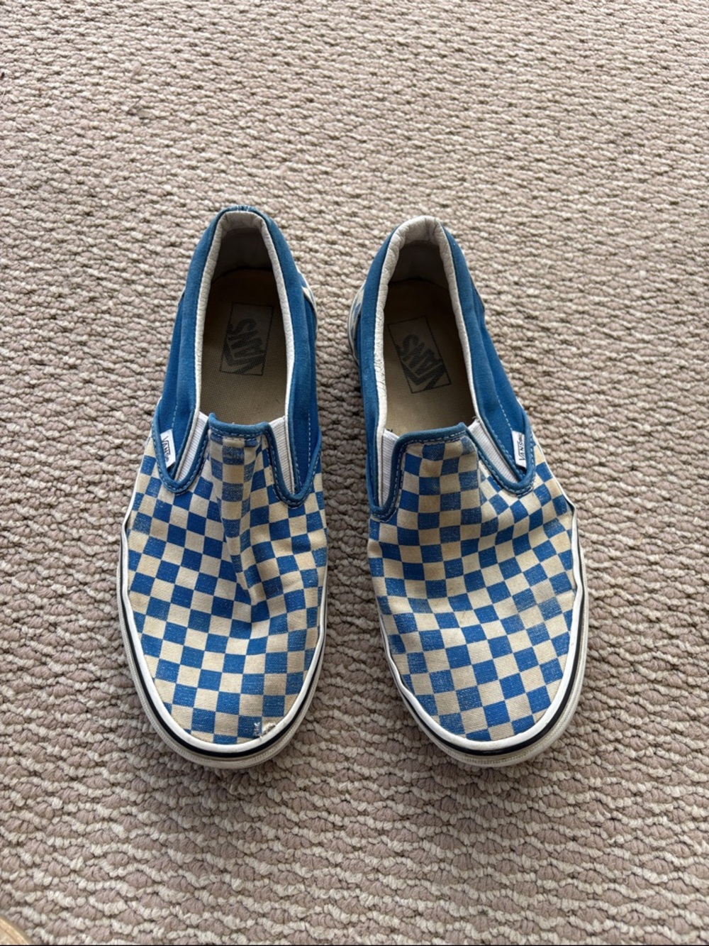 Vans Blue and White Checkerboard Slip-On Sneakers